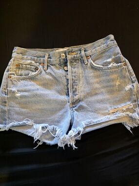 Agolde 25 Light Blue Distressed Jean Shorts